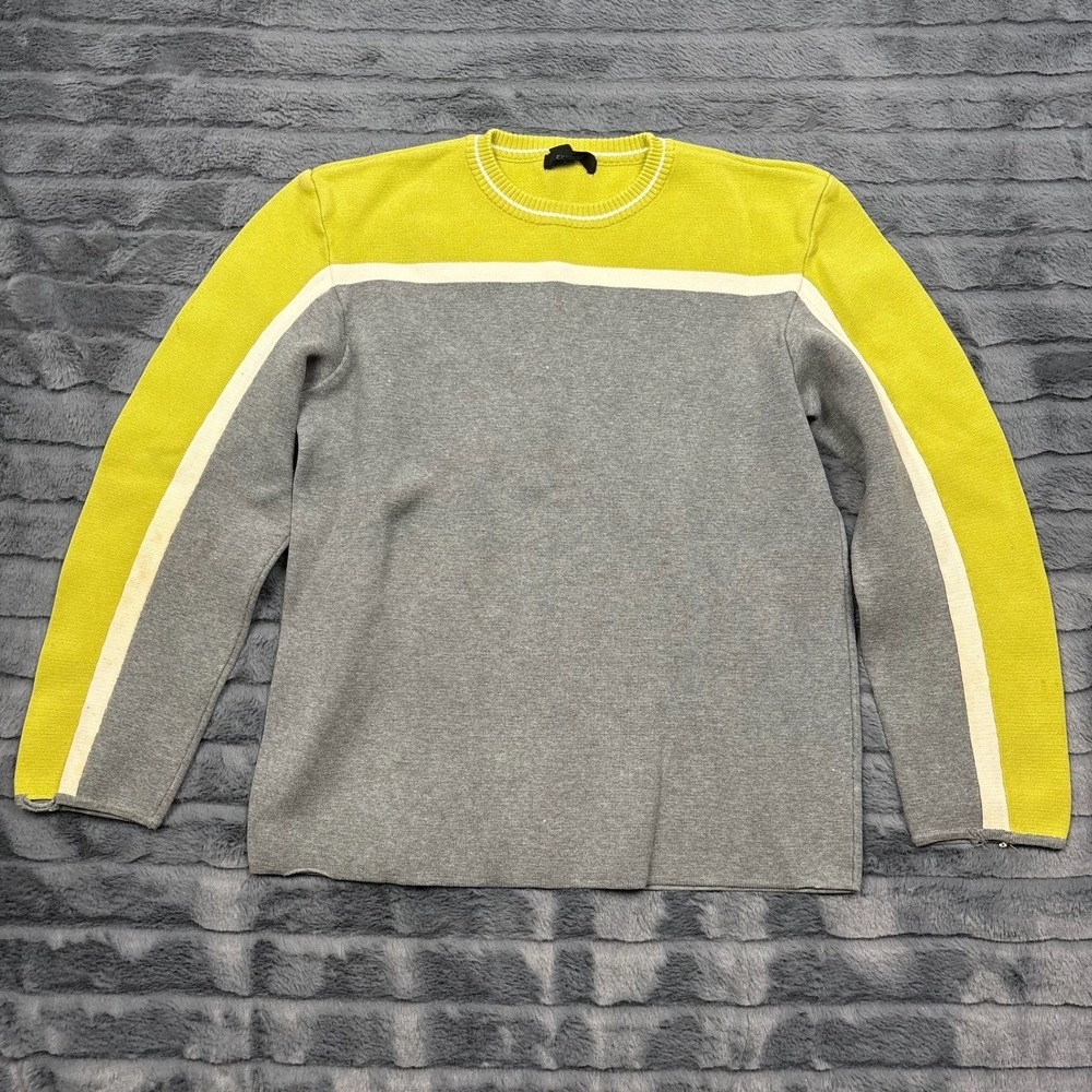 Express Womens M Grey Lime Green Colorblock Cotton Crewneck Sweater Sporty 10110